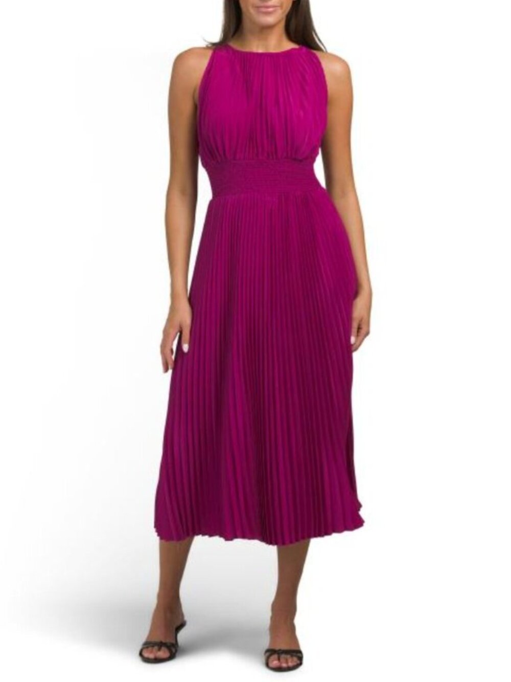 OLEG CASSINI Satin Pleated Midi Dress